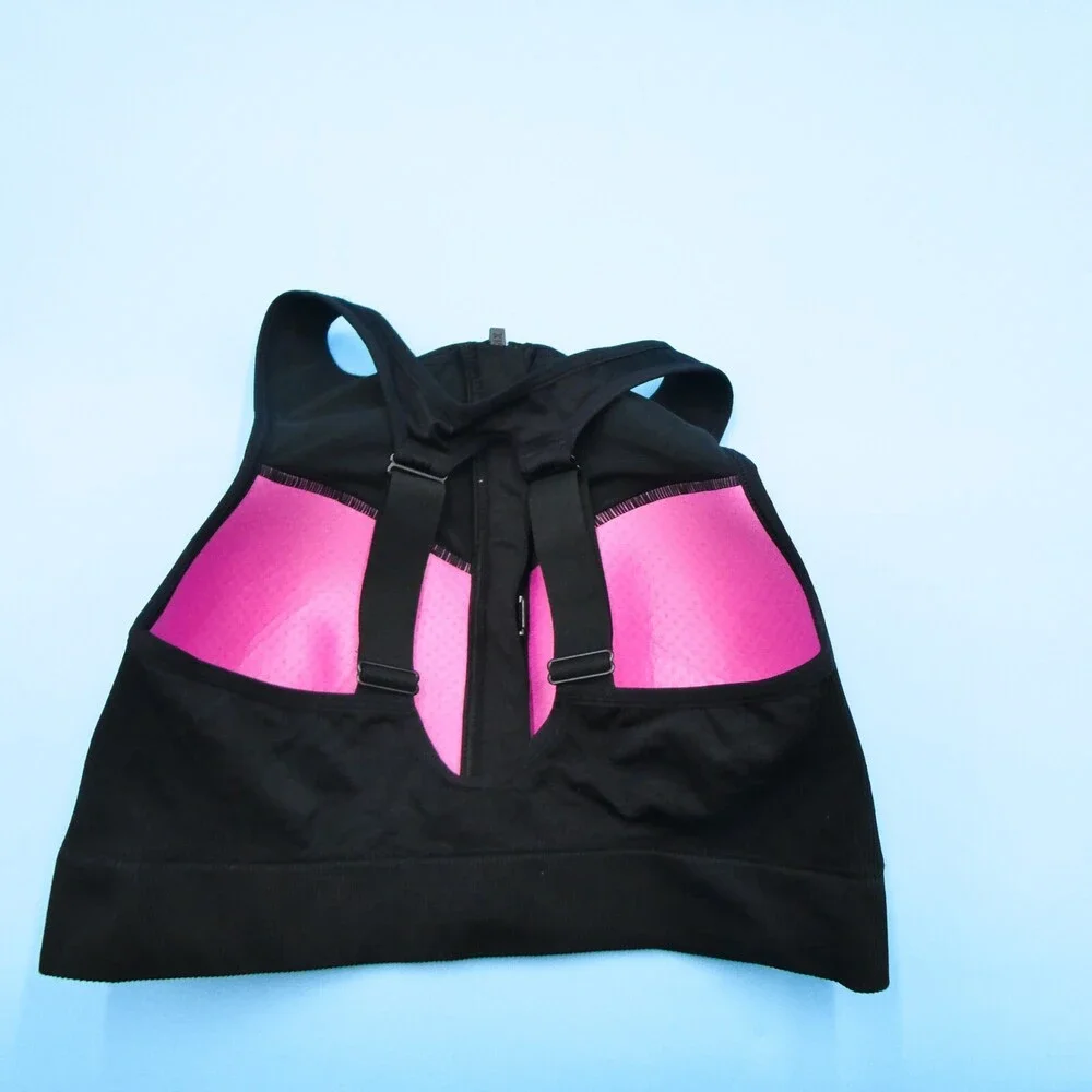 Victorias Secret Sports Bra Medium‎ Black PINK Active Seamless Air Front Zipper